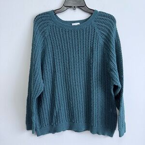 J. Jill Teal Blue Open Knit Pointelle Pullover Sweater Size Medium